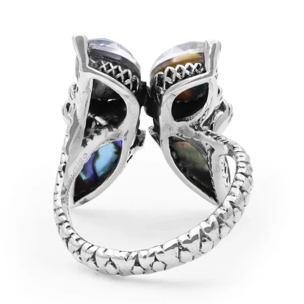 Stephen Dweck Garden of Stephen Faceted Natural Quartz Abalone and Rhodolite Garnet Butterfly Ring in Sterling Silver< Rings