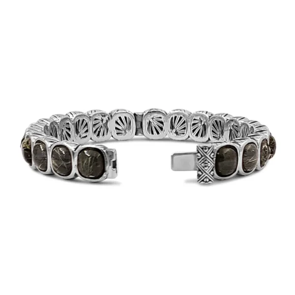 Stephen Dweck Garden of Stephen Faceted and Cabochon Gold Rutilated Quartz and Hematite Bangle in Sterling Silver< Bracelets