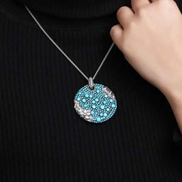 Stephen Dweck Garden of Stephen Faceted Turquoise Pave Pendant in Sterling Silver< Necklace