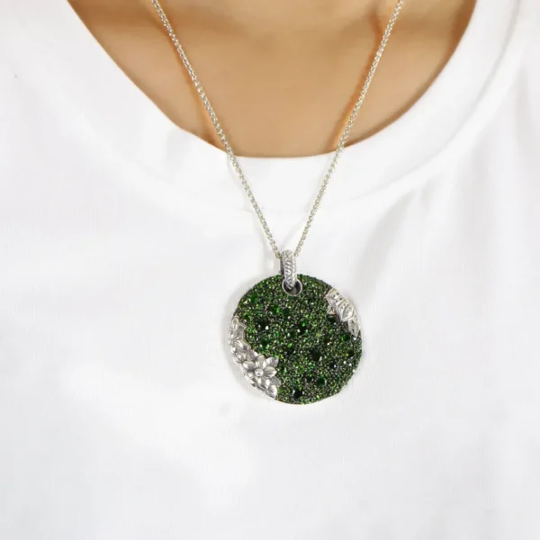Stephen Dweck Garden of Stephen Faceted Chrome Diopside Pave Pendant in Sterling Silver< Necklace