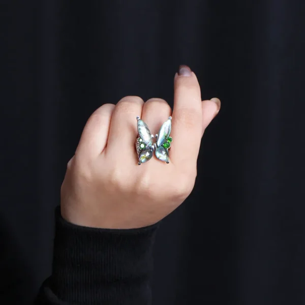 Stephen Dweck Garden of Stephen Faceted Natural Quartz Abalone and Peridot Butterfly Ring in Sterling Silver< Rings