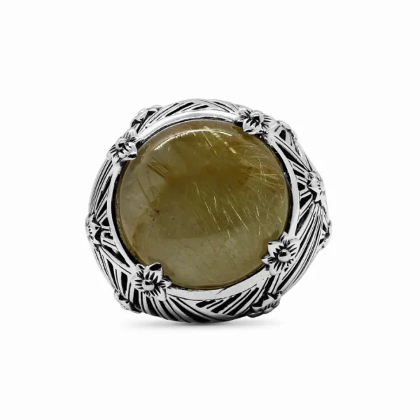 Stephen Dweck Garden of Stephen Gold Hair Rutilated Quartz and Mother of Pearl Ring in Sterling Silver< Rings