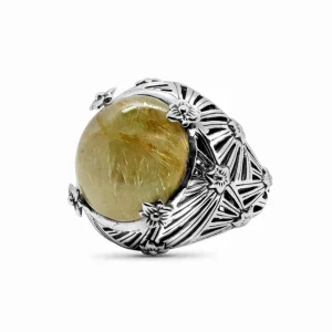 Stephen Dweck Garden of Stephen Gold Hair Rutilated Quartz and Mother of Pearl Ring in Sterling Silver< Rings