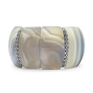 Stephen Dweck Garden of Stephen Grey Stripe Agate Slip-On Bracelet with Flower Engraved Sterling Silver Spacers< Bracelets