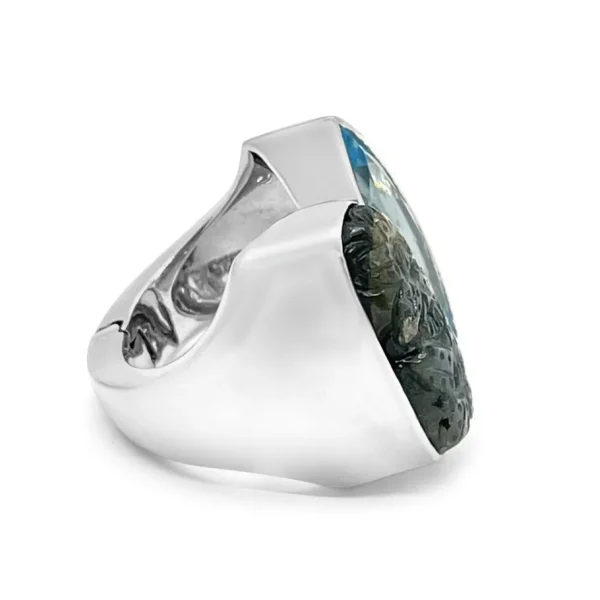 Stephen Dweck Garden of Stephen Hand Carved Labradorite Faceted Blue Topaz Ring in Sterling Silver< Rings