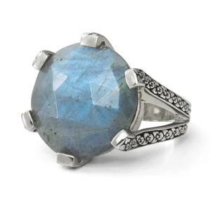 Stephen Dweck Garden of Stephen Labradorite Flower Engraved Ring in Sterling Silver< Rings