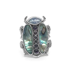 Stephen Dweck Garden of Stephen Lavender Moon Quartz Rhodolite Garnet Natural Quartz and Abalone Scarab Ring in Sterling Silver< Rings