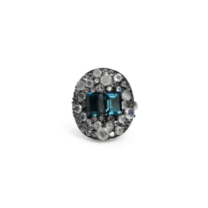 Stephen Dweck Garden of Stephen London Blue Topaz and Rainbow White Moonstone Ring in Sterling Silver< Rings