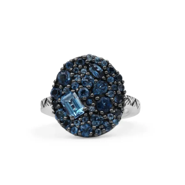 Stephen Dweck Garden of Stephen London Blue Topaz Pave Ring in Sterling Silver< Rings