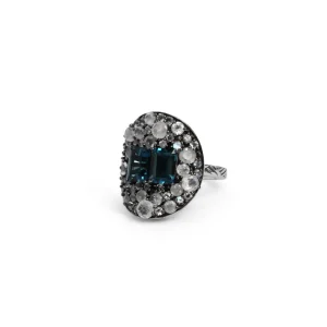 Stephen Dweck Garden of Stephen London Blue Topaz and Rainbow White Moonstone Ring in Sterling Silver< Rings