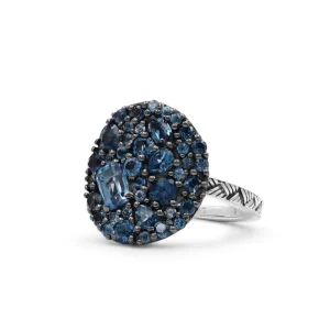 Stephen Dweck Garden of Stephen London Blue Topaz Pave Ring in Sterling Silver< Rings