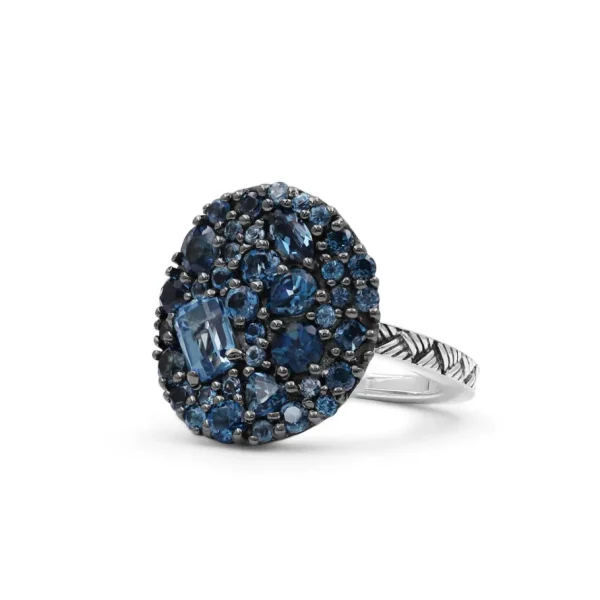 Stephen Dweck Garden of Stephen London Blue Topaz Pave Ring in Sterling Silver< Rings