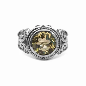 Stephen Dweck Garden of Stephen 12MM Round Yellow Quatrz Gemstone Cut Ring in Sterling Silver< Rings