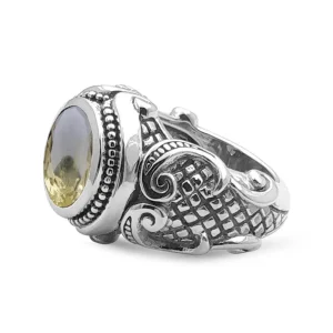 Stephen Dweck Garden of Stephen 12MM Round Yellow Quatrz Gemstone Cut Ring in Sterling Silver< Rings