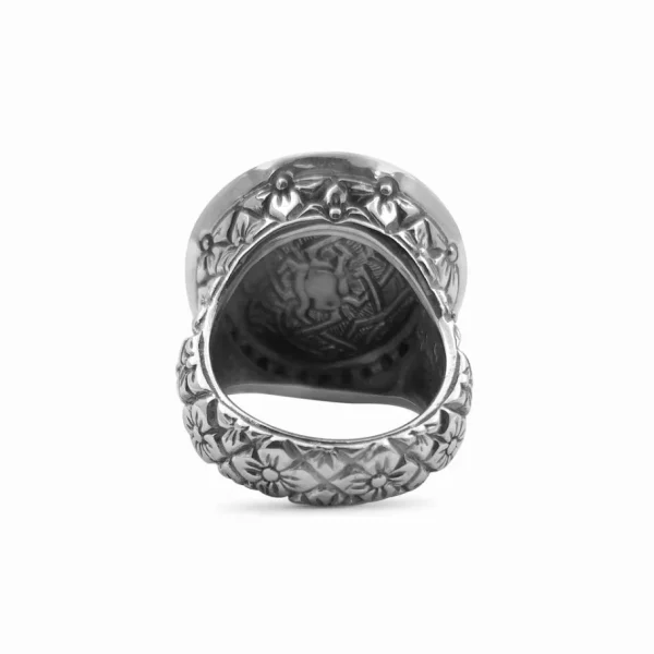 Stephen Dweck Garden of Stephen 18MM Round Black Vein Turquoise Ring in Sterling Silver with 0.55ct Black Diamonds< Rings