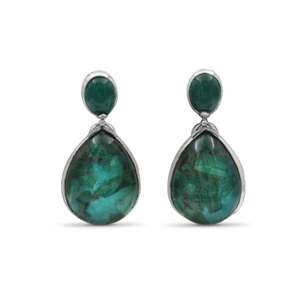 Stephen Dweck Garden of Stephen Natural Quartz Green Agate and Malachite Mosaic Earring in Sterling Silver< Earrings