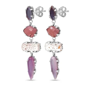 Stephen Dweck Garden of Stephen Natural Quartz Mother of Pearl Garnet Lepidocrocite and Ruby Dangle Earrings in Sterling Silver< Earrings