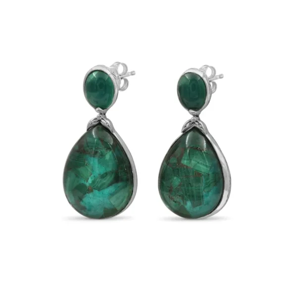 Stephen Dweck Garden of Stephen Natural Quartz Green Agate and Malachite Mosaic Earring in Sterling Silver< Earrings