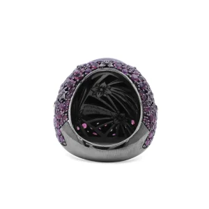 Stephen Dweck Garden of Stephen Natural Quartz Mother of Pearl and Rhodolite Garnet Pave Ring in Sterling Silver with 18K Gold Flowers< Rings