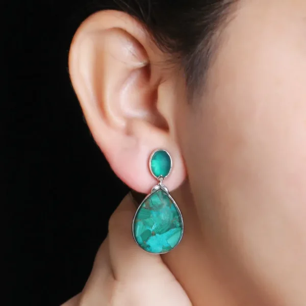 Stephen Dweck Garden of Stephen Natural Quartz Green Agate and Malachite Mosaic Earring in Sterling Silver< Earrings