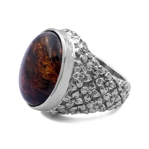 Stephen Dweck Garden of Stephen Oval Medium Amber Cabochon Ring with Engraved Sterling Silver< Rings