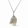 Stephen Dweck Garden of Stephen Pendant of Hand Carved Natural Quartz Framed in Sterling Silver Etched Sunray Pattern, Sterling Chain< Necklace