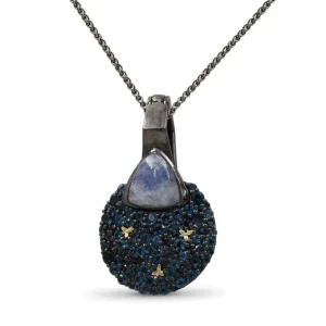 Stephen Dweck Garden of Stephen Rainbow Moonstone and London Blue Topaz Pendant in Sterling Silver with 18K Gold Flowers< Necklace