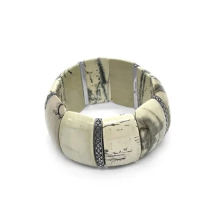 Stephen Dweck Garden of Stephen Royal Dendritic Jasper Stretch Bracelet with Engraved Sterling Silver Spacers< Bracelets