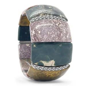 Stephen Dweck Garden of Stephen Sculpted Jasper Slip-On Bracelet with Flower Engraved Sterling Silver Spacers< Bracelets