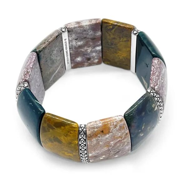 Stephen Dweck Garden of Stephen Sculpted Jasper Slip-On Bracelet with Flower Engraved Sterling Silver Spacers< Bracelets