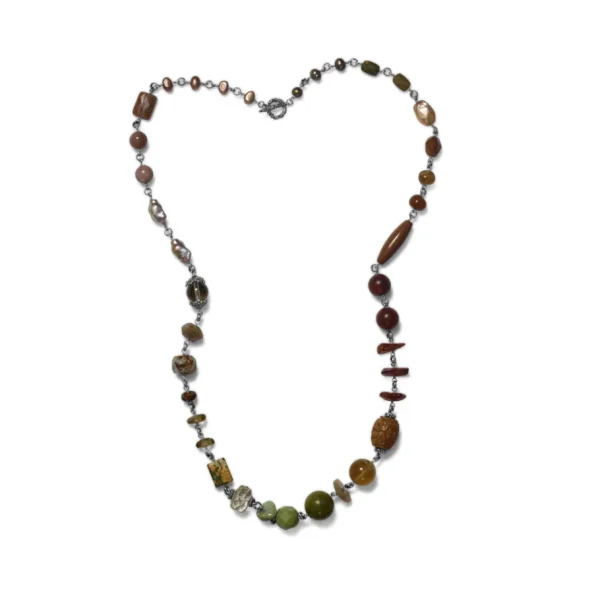 Stephen Dweck Garden of Stephen Turquoise Agate Flourite Jade Amber Carnelian Smoky Quartz Crazy Lace Agate Rutilated Quartz Pearls Moonstone and Aragonite Necklace in Sterling Silver< Necklace
