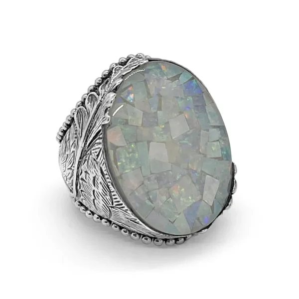 Stephen Dweck Garden of Stephen White Opal Mosaic Triplet Smooth Ring in Sterling Silver< Rings