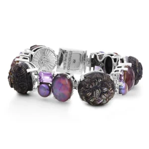 Stephen Dweck Hand Carved Black Tahitian Mother of Pearl Amethyst Pearls Natural Quartz and Plum Tint Mother of Pearl Bracelet in Sterling Silver< Bracelets