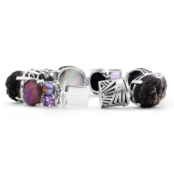 Stephen Dweck Hand Carved Black Tahitian Mother of Pearl Amethyst Pearls Natural Quartz and Plum Tint Mother of Pearl Bracelet in Sterling Silver< Bracelets