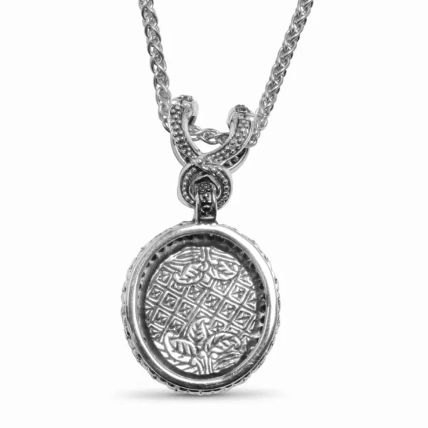 Stephen Dweck Hand Carved Tahitian Mother of Pearl Pendant in Sterling Silver with Champagne Diamonds< Necklace