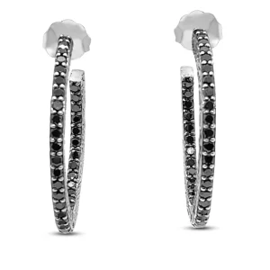 Stephen Dweck Kyoto Black Diamond 3.60ct Hoop Earrings in Engraved Sterling Silver< Earrings