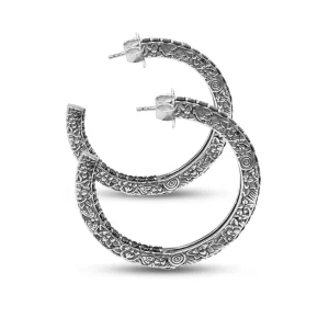 Stephen Dweck Kyoto Black Diamond 3.60ct Hoop Earrings in Engraved Sterling Silver< Earrings