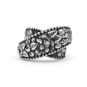 Stephen Dweck Kyoto Flower Engraved Sterling Silver Bypass Band< Rings