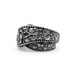 Stephen Dweck Kyoto Flower Engraved Sterling Silver Bypass Band< Rings