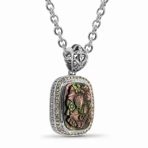 Stephen Dweck Legacy Hand Carved Tahitian Mother of Pearl Pendant in Sterling Silver with 0.50ct Champagne Diamonds< Necklace