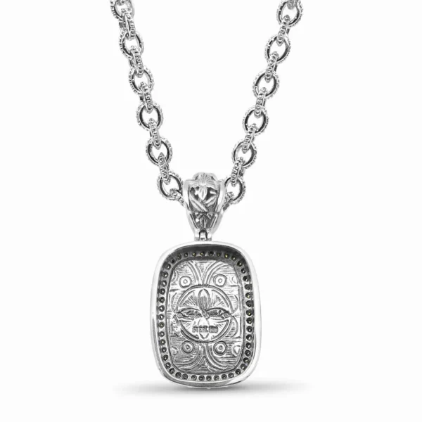 Stephen Dweck Legacy Hand Carved Tahitian Mother of Pearl Pendant in Sterling Silver with 0.50ct Champagne Diamonds< Necklace