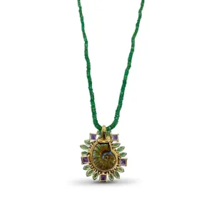 Stephen Dweck Luxury Ammolite Emerald Amethyst Diamond and Emerald Bead Necklace in 18K Gold< Necklace