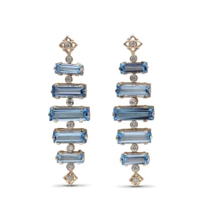 Stephen Dweck Luxury Aurora Swiss Blue Topaz and 0.30ct Diamond Earring in 18K Gold< Earrings