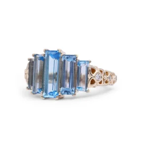 Stephen Dweck Luxury Aurora Swiss Blue Topaz and 0.15ct Diamond Ring in 18K Gold< Rings