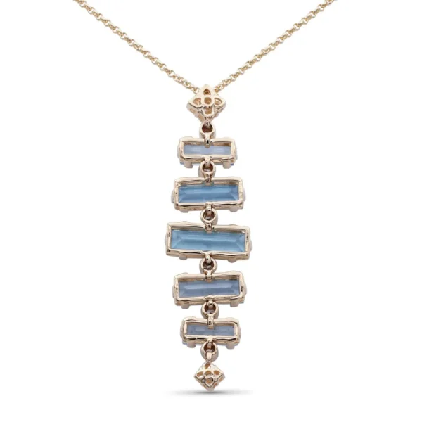 Stephen Dweck Luxury Aurora Swiss Blue Topaz and 0.15ct Diamond Pendant in 18K Gold< Necklace