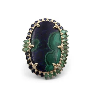 Stephen Dweck Luxury Azurite Malachite 24.8ct Emerald 1.95ct Blue Sapphire 1.45ct and Diamond 0.15ct Ring in 18K Gold< Rings