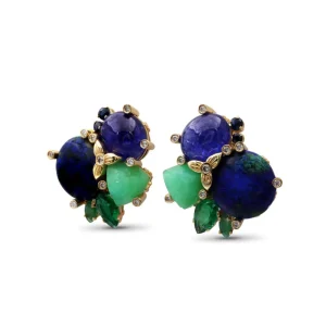 Stephen Dweck Luxury Azurite Malachite 16.25ct Tanzanite 16ct Emerald 2.3ct Chrysoprase 8.1ct Blue Sapphire 0.65ct and Diamond 0.30ct Earring in 18K Gold< Earrings