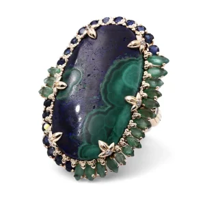 Stephen Dweck Luxury Azurite Malachite 24.8ct Emerald 1.95ct Blue Sapphire 1.45ct and Diamond 0.15ct Ring in 18K Gold< Rings