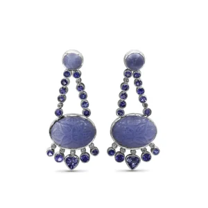 Stephen Dweck Luxury Chalcedony 43.1ct Tanzanite 6.4ct and Diamond 0.35ct Earring in 18K Gold< Earrings