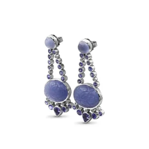 Stephen Dweck Luxury Chalcedony 43.1ct Tanzanite 6.4ct and Diamond 0.35ct Earring in 18K Gold< Earrings